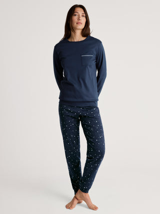 DAMEN Pyjama mit Bündchen, peacoat blue