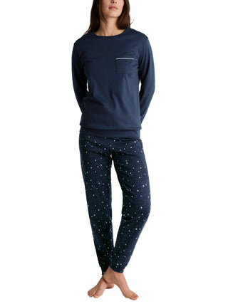 DAMEN Pyjama mit Bündchen, peacoat blue