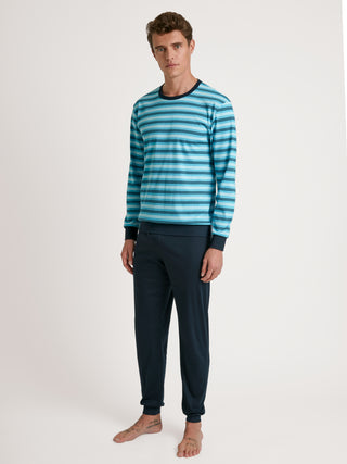HERREN Pyjama mit Bündchen, bright blue