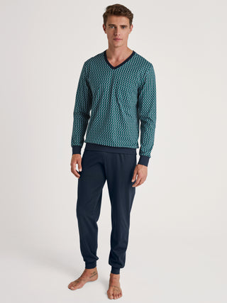 HERREN Pyjama mit Bündchen, pond green